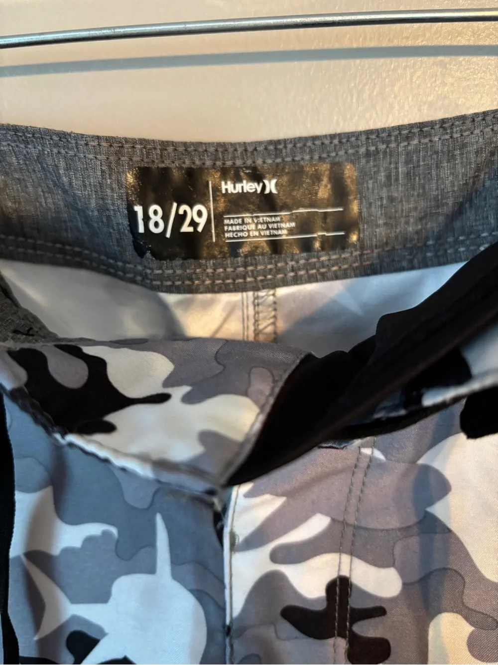 Hurley kids Gray Camouflage Swim Shorts with Teal Shark Accents